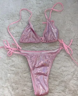 SheIn pink shiny bikini thumbnail 1