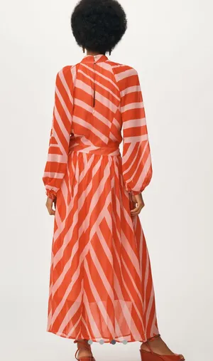 Maeve Pink and Red Mock Neck Long-Sleeve Maxi Dress thumbnail 2