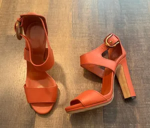Gucci Bamboo Buckle Orange Leather Ankle Strap Heels Women's Size 38.5 thumbnail 1