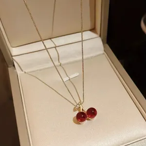 NEW red cherries gold necklace, cherry aesthetic cherry jewelry Stocking Stuffer thumbnail 3