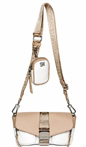 NWT Steve Madden Move Utility Crossbody Bag Cream and Tan With FLAWS thumbnail 1