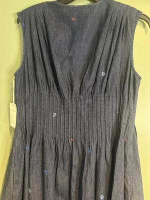 NWT Women's Large Chambray Midi Dress 100% Cotton Sailboat Embroidered Coastal thumbnail 8