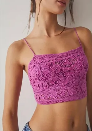 Free People Fp One Lyra Bralette Crochet Embroidered Smocked Strap Top Size M‎ thumbnail 1