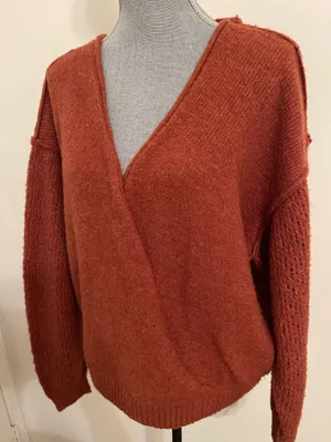 Free People Sweater Oversized Knit V-Neck. Size L thumbnail 4