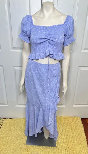 Red Dress Boutique Indigo Polka Dot Smocked Puff Sleeve Top & Ruffle Skirt Set thumbnail 5