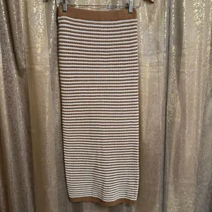 Freshman 1996 Brown Ivory Crochet Knit Striped Maxi Skirt Tube Top Set XS/S thumbnail 7