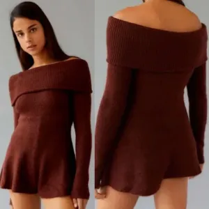 Grace Off-the-Shoulder Knit Romper in Dark Brown Large NWOT $59 thumbnail 1