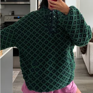 Oversized Fleece Quarter Button Pullover Green Size XL thumbnail 2