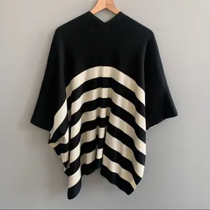 LOFT Striped Knit Sweater Poncho Cape Shrug Cardigan Black White Stripes XS/S thumbnail 4