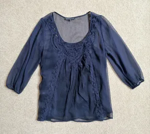 Daniel Rainn Midnight Blue Sheer Lace Peasant Blouse with Cami Small thumbnail 1