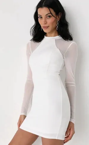 Women’s Lulu’s Living The Spotlight White Mesh Long Sleeve Mini Dress M Bride thumbnail 1