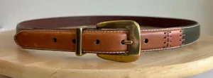 Fossil Tan Genuine Leather Patchwork Solid Brass Buckle Belt Size XL thumbnail 1
