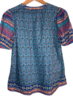 Anthropologie Current Air Floral TribalSplit Neck Blouse Puff Sleeves NWT Small thumbnail 6