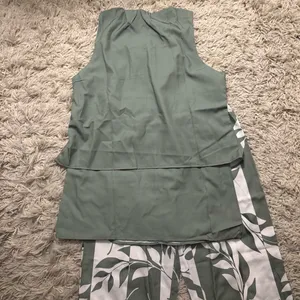 Green and White Leaf Print Pant Set Size S thumbnail 6