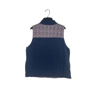 Denim & Company M Quilted Blue Floral Print Puffy Vest Pocketed Snap Button thumbnail 4