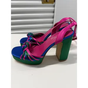Shoe Envy Multi-Color Satin Platform Block Heels Pink Blue Green Size 6.5‎ thumbnail 2