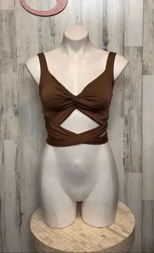 Brown Twist Front Wrap Crop Top – Size Small thumbnail 1