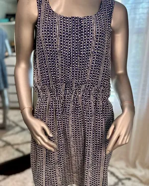 Madewell 100% Silk Sleeveless Dress Size 12 Navy Print w/ Pockets thumbnail 1
