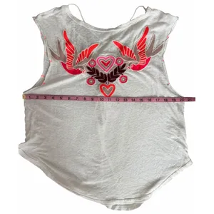 Free People Love Birds Tee Embroidered Lace-Back Muscle White Women's Size S/M thumbnail 11