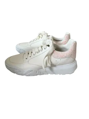 ALEXANDER MCQUEEN Women's White Pink Glitter Court Trainer Sneakers Sz 41/ US 11 thumbnail 2