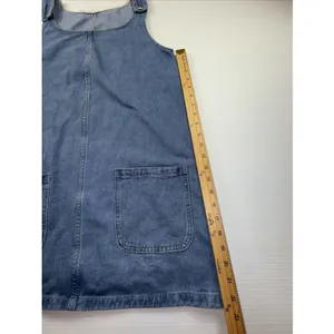 Ladies Blue Denim Sleeveless Jumper‎ Dress Medium Side Button Front Pockets thumbnail 4