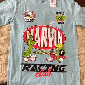 NWT light blue Looney Tunes graphic tee Marvin the Martian "Racing Club" thumbnail 2