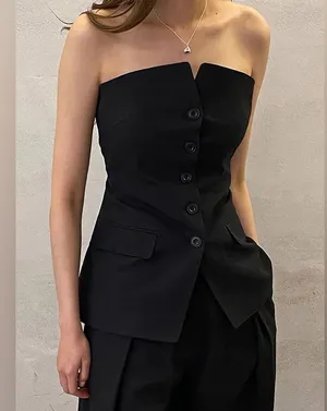 NWT Commense Button Down Tube Top Sz Medium Black thumbnail 1