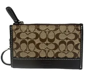 Y2K COACH Brown Signature Canvas Card Holder Coin Purse with Keychain thumbnail 1