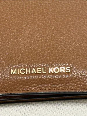Michael Kors Brown Pebbled Leather Card Holder with Gold Logo thumbnail 3