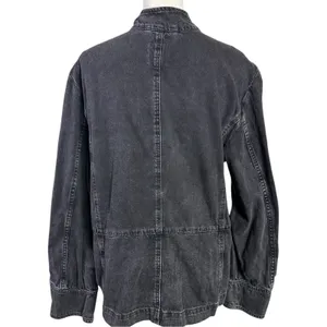 Free People Imogene Denim Officer Jacket in Odyssey Black Military Denim Medium thumbnail 6