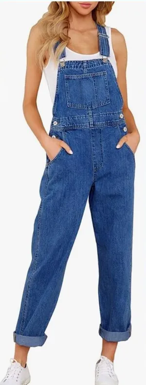 Relaxed Blue Denim Women’s Overalls with Front Bib Pocket, Stretch A1 Cody Blue. thumbnail 1