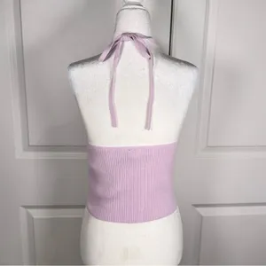 Anthropologie Wool Cashmere Halter Crop Tank Lavender Y2K Balletcore Knit L NWT thumbnail 5