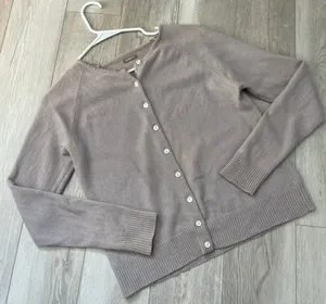 Minimalist Cashmere Cardigan crop button womens Beige (large) basic soft comfy Gray thumbnail 1