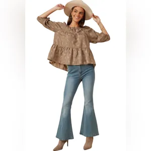 Hayden Women’s Brushed Floral Detailed Puff Sleeve Square Neck Top L thumbnail 15