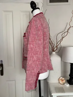 Zara Pink Tweed Fringe Blazer Jacket Size Medium thumbnail 2