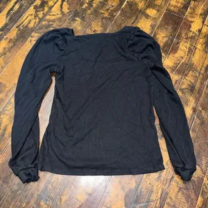 Z Supply black minimalist ribbed scoop neck puff sleeve L top thumbnail 3