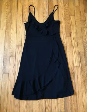 Zara NWT Women's Black Empire Waist Spaghetti Strap V-Neck Sundress Size M thumbnail 1