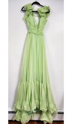Mac Duggal Ruffle Tiered Cut-Out Chiffon Gown mint color size 8. H thumbnail 8