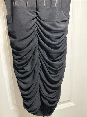 Oh Polly Black Ruched Corset Mini Dress - Size 2 - Mesh Bodycon thumbnail 6