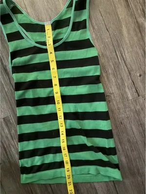 Jockey Women's Tank Top Sz M Green Black Striped Knit Y2K thumbnail 5