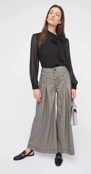 Free People Extreme Tailored Wide-Leg Pants Plaid Gray Women’s Size 2 thumbnail 1