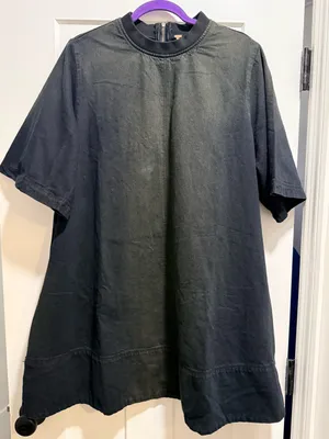 Free People Harlow Mini Dress Washed Black Oversized Denim Tee Dress Large NWOT thumbnail 3