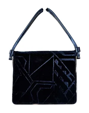 VTG Black Velvet Evening Handbag Gold Frame Retro Geometric Whimsigoth Purse thumbnail 1