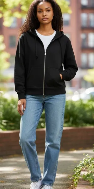 DKNY Black Zip Hoodie with Drawstring thumbnail 1