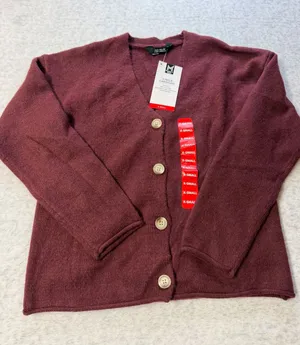 Members Mark Womens V-Neck Cardigan Sweater Crimson‎ Burgundy XS New thumbnail 1