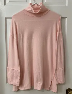 We The Free XS Oversized Comfy Minimalist Pink‎ Tunic Mock Neck Cotton Shirt Top thumbnail 1