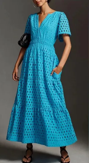 Anthropologie Somerset Maxi Dress Eyelet Edition Medium thumbnail 1