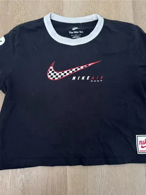 Nike Black Crop Tee with White Ringer and Checker Swoosh thumbnail 2