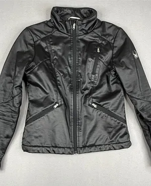 Spyder Womens XXS Black Shimmer Moto Softshell Jacket Full Zip Fitted thumbnail 1