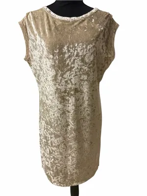 Knot Sisters Crushed Velvety Texture Champagne/Beige Shift lightweight Dress(S) thumbnail 4